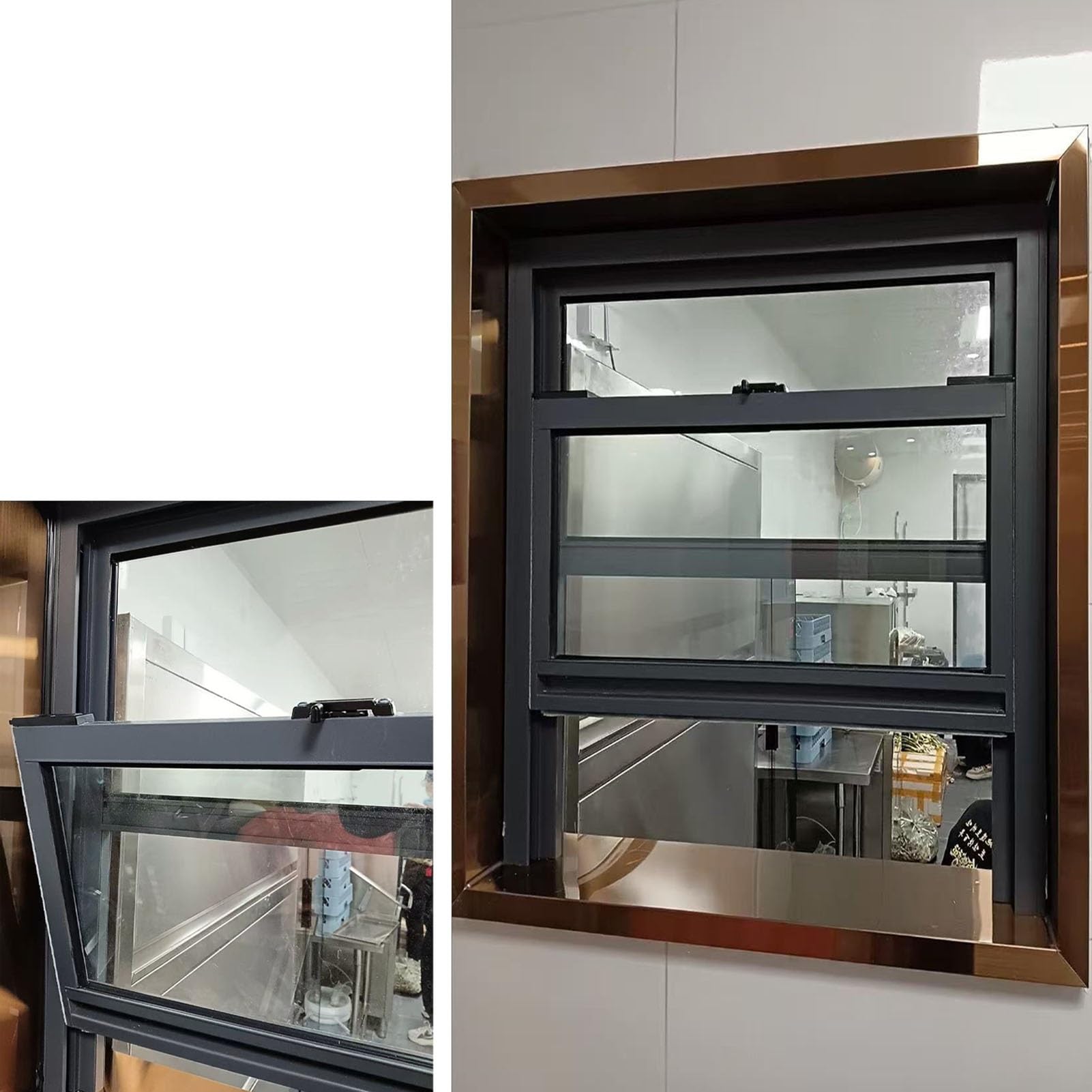 Vertikales Schiebefenster mit sicherem Schloss, Aluminiumrahmen aus gehärtetem Glas für erhöhte Sicherheit, ideal für gewerbliche Räume im Innen- und Außenbereich