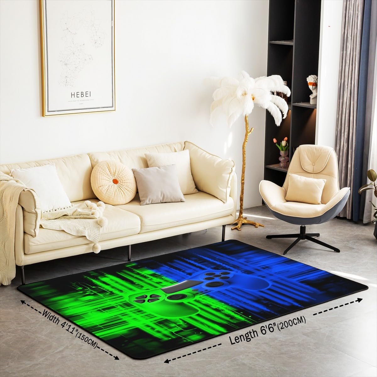 Erosebridal Gaming Area Rug 6'6" x 4'11" for Boys Gamepad Kids Carpet-Game Room Accessories and Decor-Cooling Game Console Indoor Floor Mat-Video Games Decorative Washable Rug,Green Blue image 2