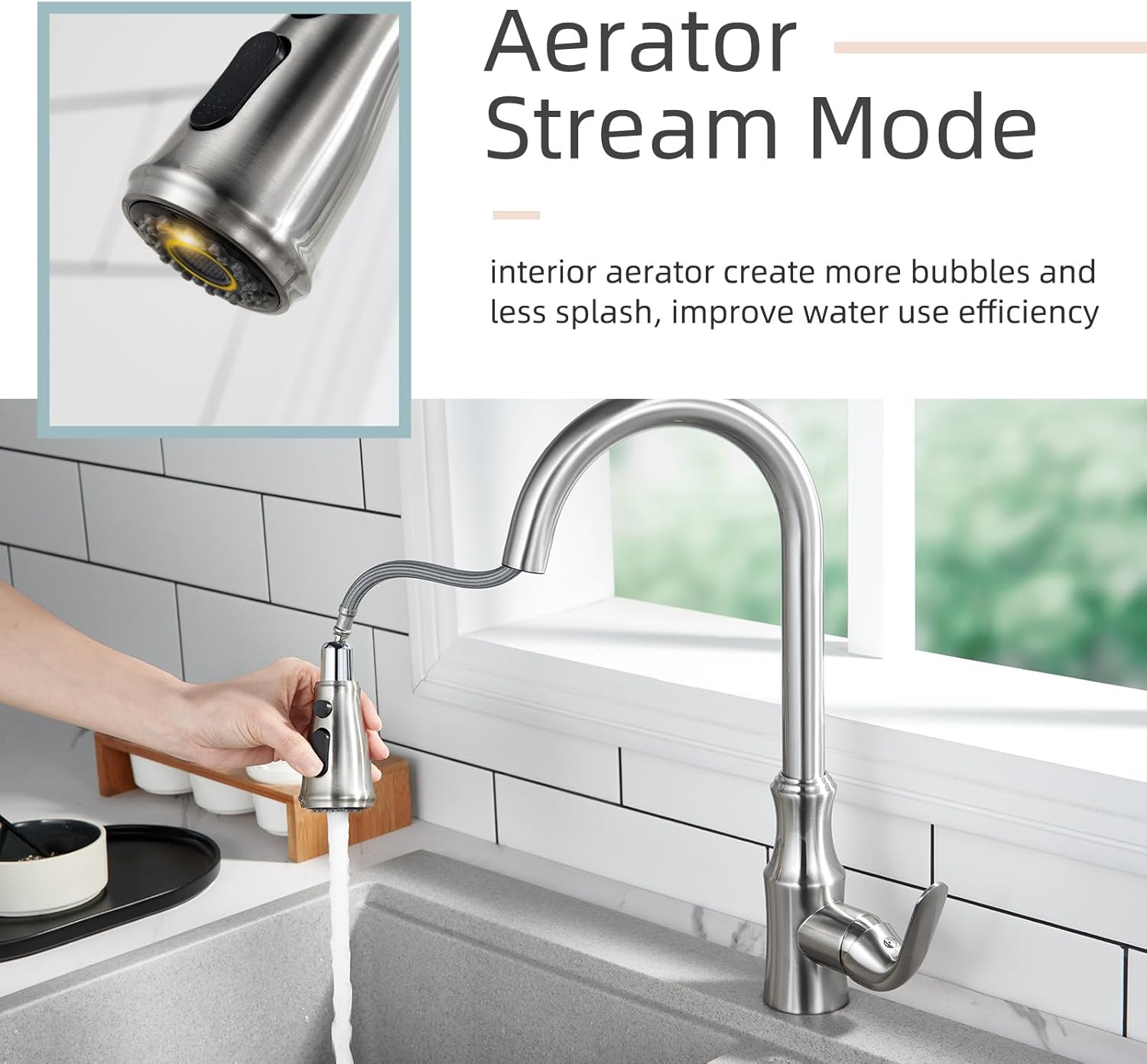 APLusee Brushed Nickel Kitchen Sink Sprayer Replacement, Pull out Faucet Head Spray Nozzle