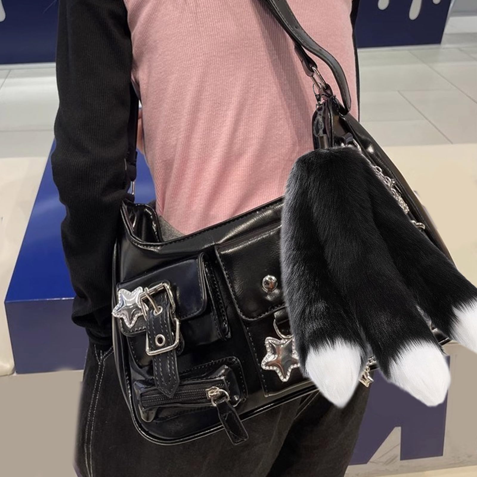 Llavero de cola de felpa suave con colgante de felpa para colgar en bolso, mochila