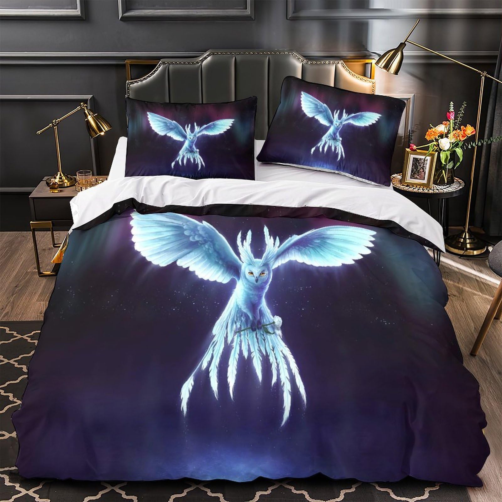MMDASBVPE Mythical Owl Comforter Cover 3D Print Premium 3-Piece Bed Set Hidden Zipper fantasy Creature Quilt Cover Extra Soft Machine Washable for Adults Women Kids Girls Boys Youth Single（140x200cm）