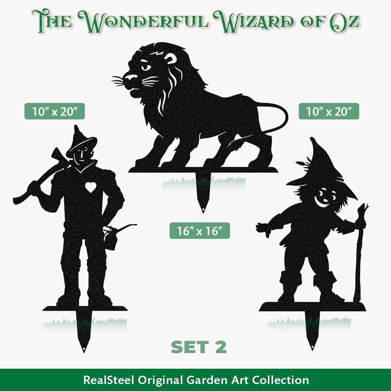 Oz Art Stakes – Set 2 | Scarecrow, Tin Man & Cowardly Lion Silhouettes | Outdoor Metal Décor | Handcrafted in Texas | Rust-Resistant American Steel | 2-Year Warranty
