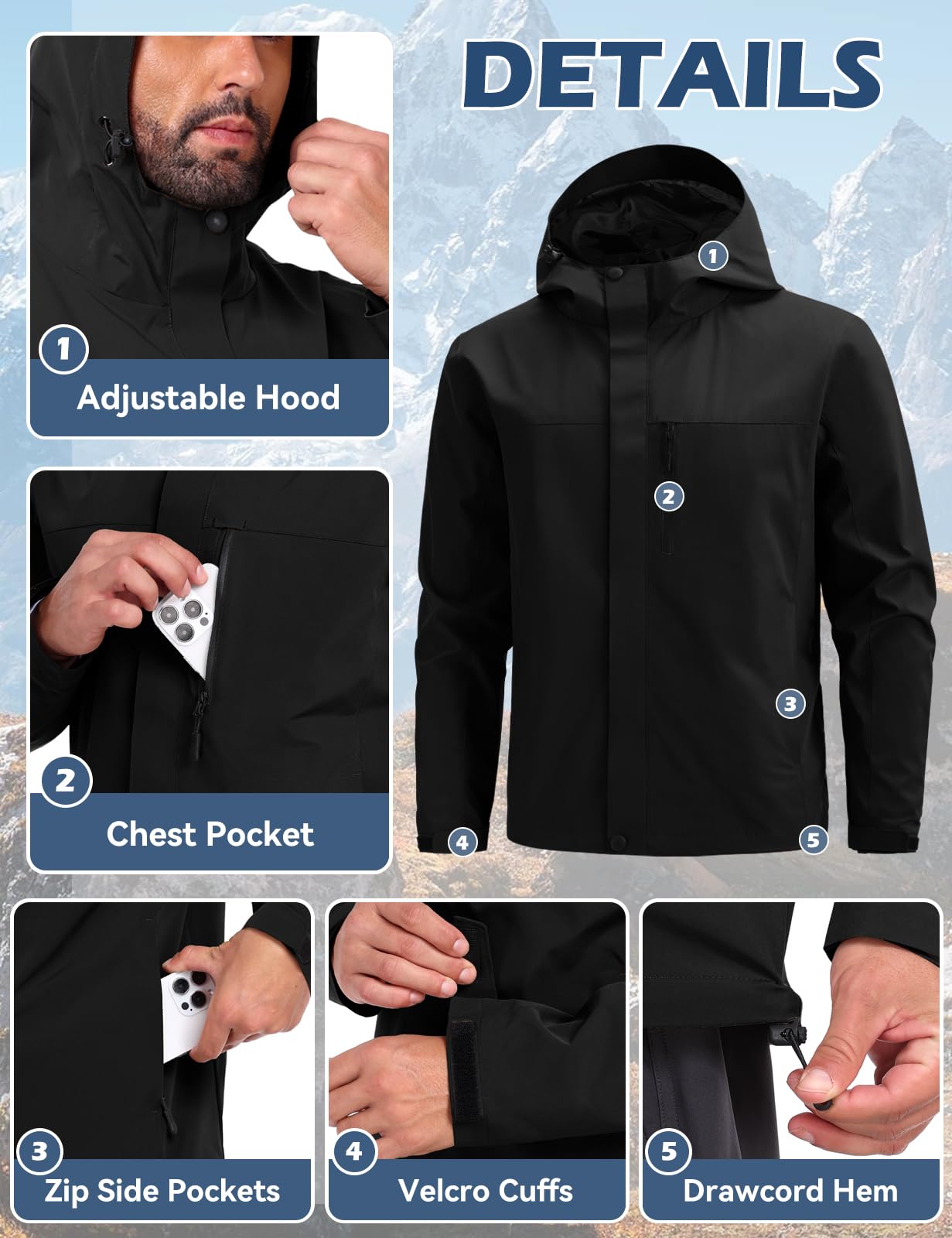 Svanco Giacca Impermeabile Antivento Uomo, Giubbotto Softshell Antipioggia Leggero per Trekking, Vento e Pioggia