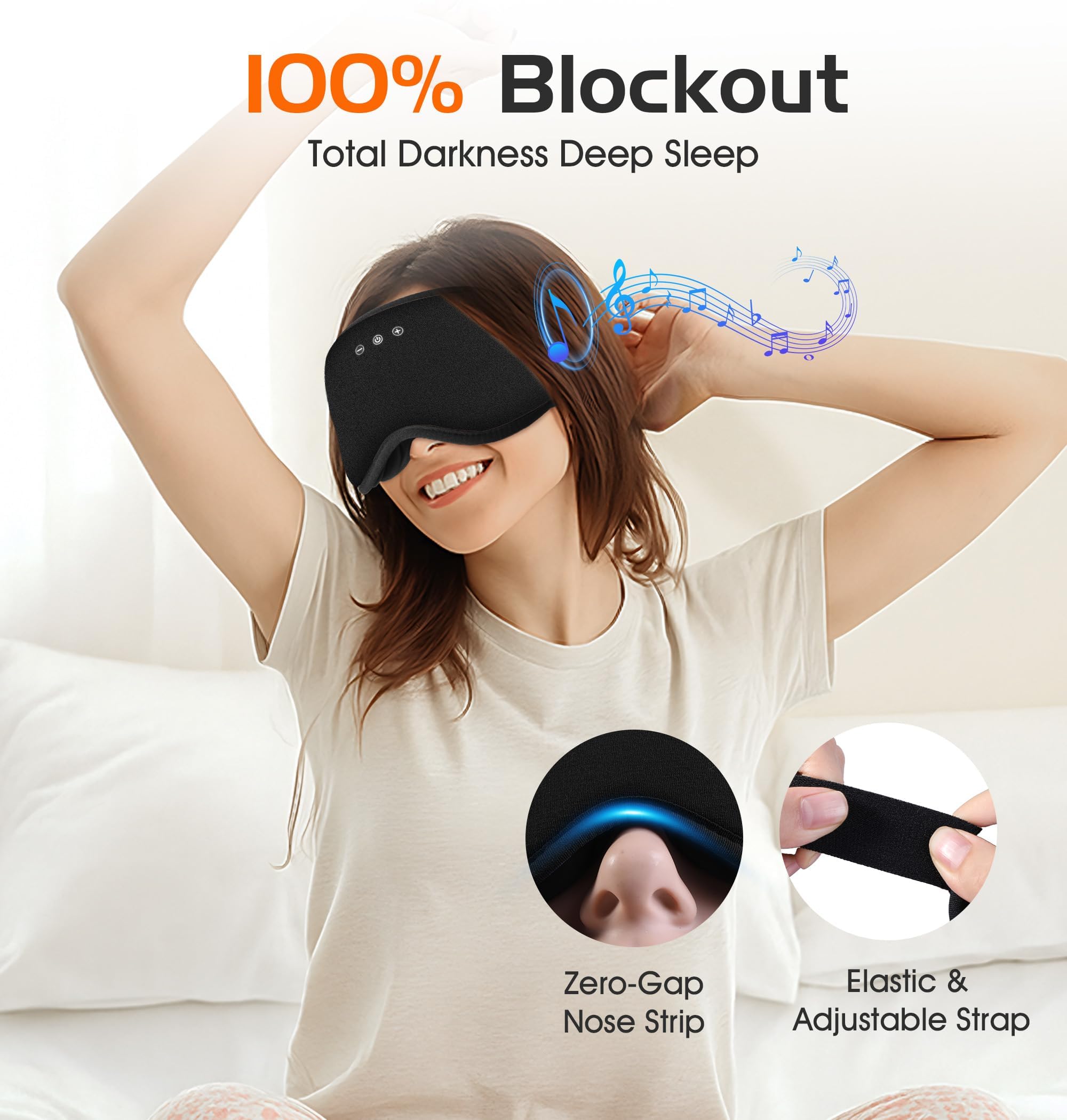 Maska do spania Bluetooth ze zdejmowanymi miseczkami 3D, bambusowe, bawełniane, bezprzewodowe słuchawki dla osób śpiących na boku, zaciemniająca maska na oczy z timerem, do podróży i medytacji