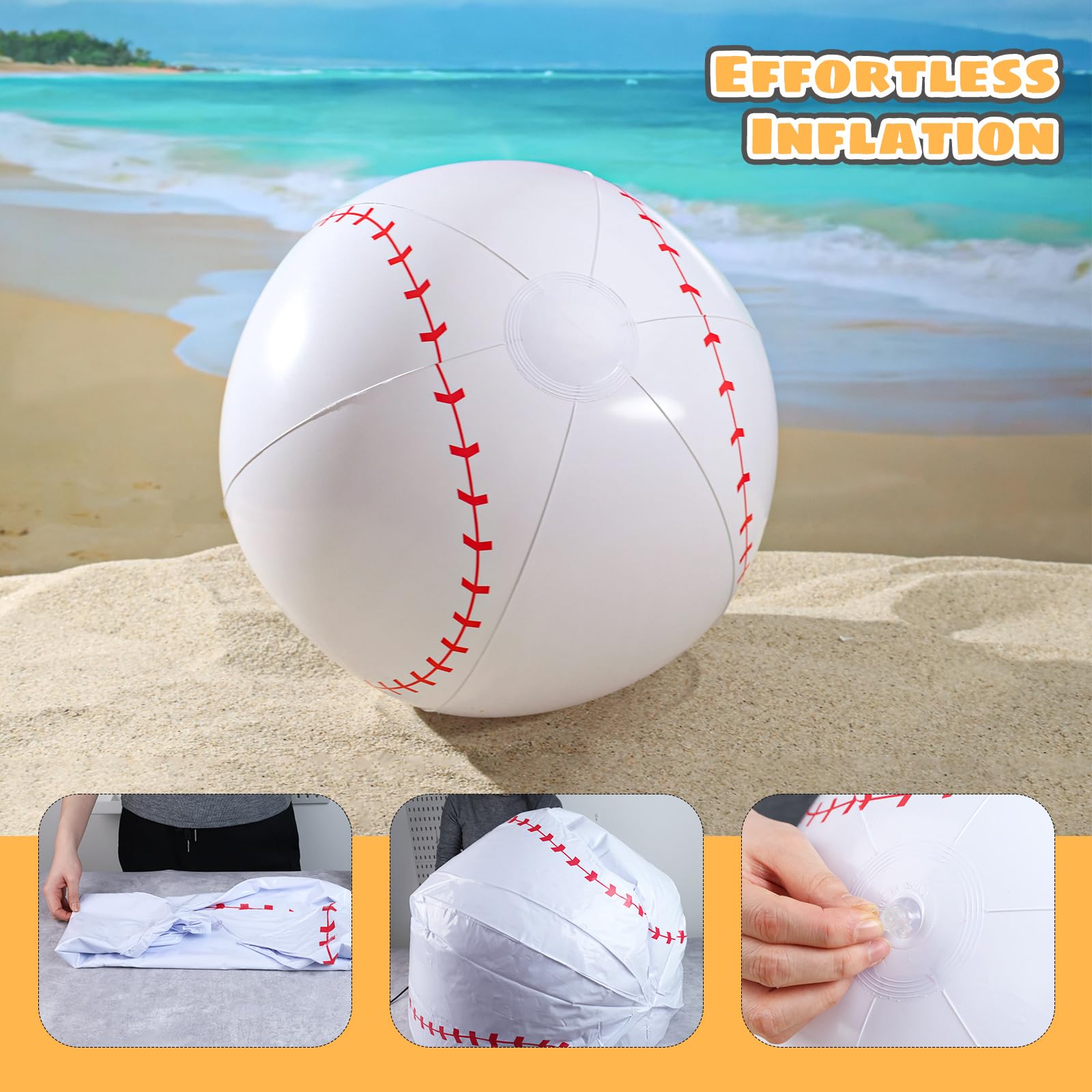 Pelota inflable gigante de béisbol de 27 pulgadas, para decoraciones de fiestas temáticas de béisbol y decoración de cumpleaños, juguetes de pelota de playa para niños 4