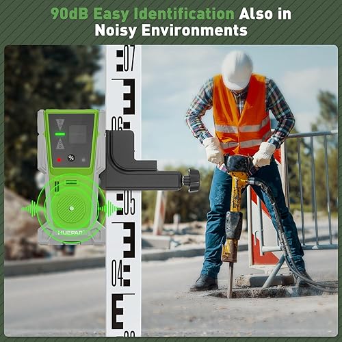 Miniatura 7 de Huepar Detector láser para nivel láser, receptor láser digital para haz verde y rojo, pantallas LCD de dos caras e imán, lámpara doble y zumbador de