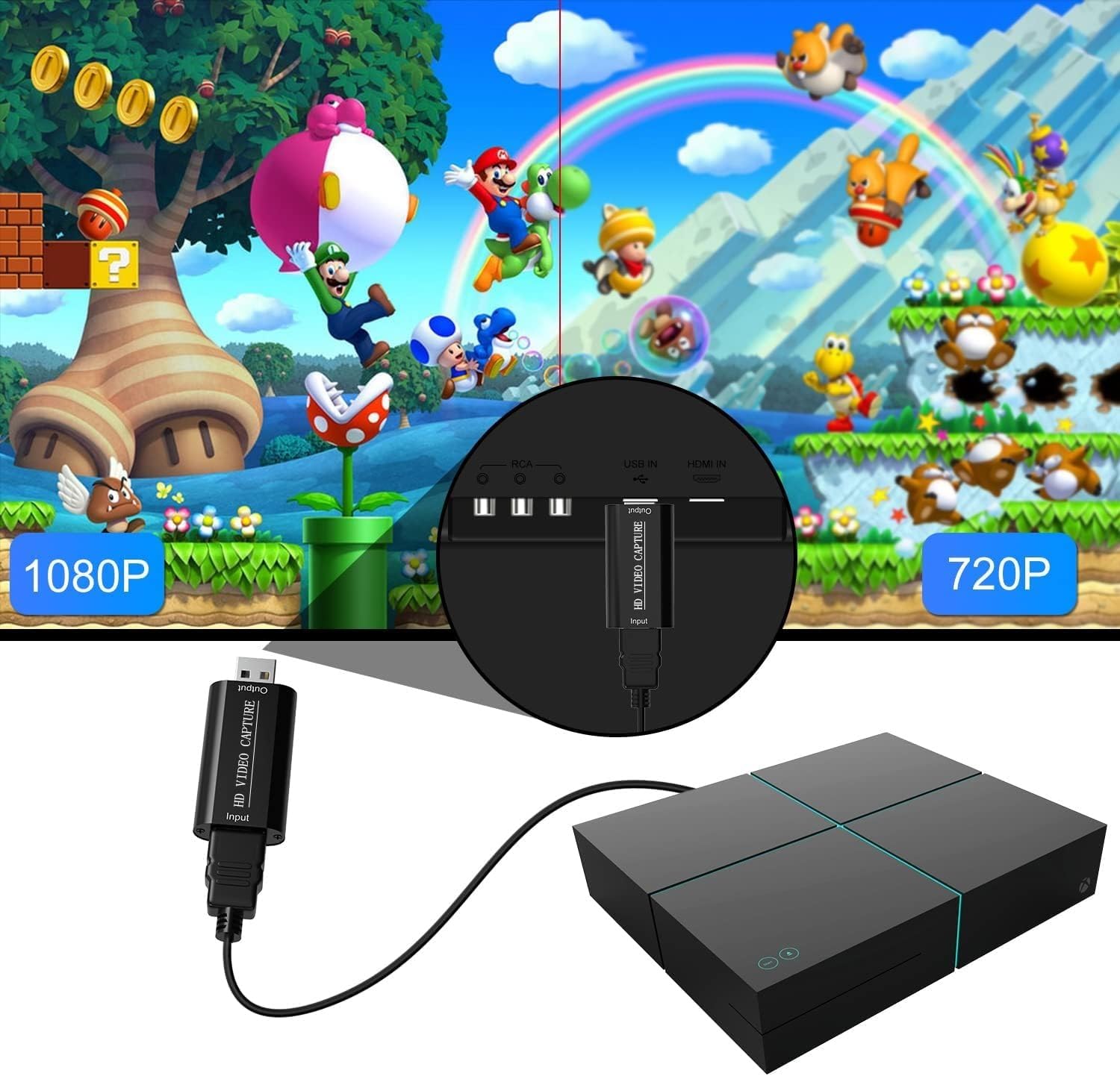 Karta wideo 4K HDMI, nagrywanie wideo, karta do gier, kamera do nagrywania, urządzenie wideo z HDMI do USB 2.0 do gier, strumieniowania, kompatybilny z Nintendo Switch, PS3/4, Xbox One