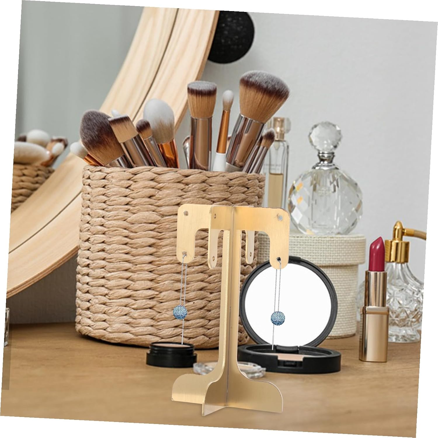 Earring Display Rack Iron Jewelry Organizer Stand with 8-hole Earring Holder, Titanium Brushed Finish Jewelry Tower for Bedroom Or Dressing Room Storage