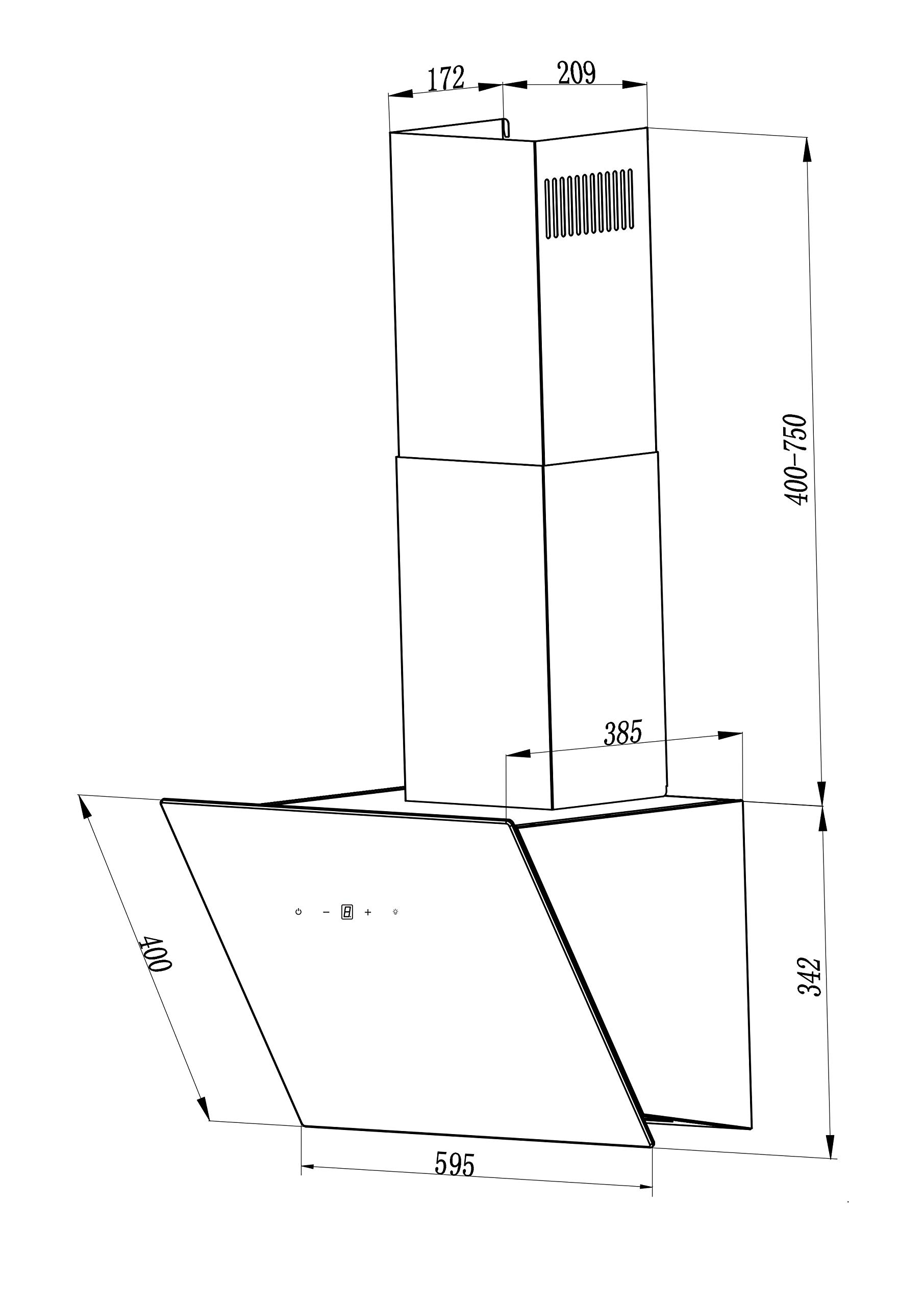 Respekta Dunstabzugshaube kopffrei/Haube schräg 60 cm/Metallgehäuse mit Glasschirm in Weiß/Abluft - und Umluftfunktion / CH24060WAM / A / 52 – 63 dB