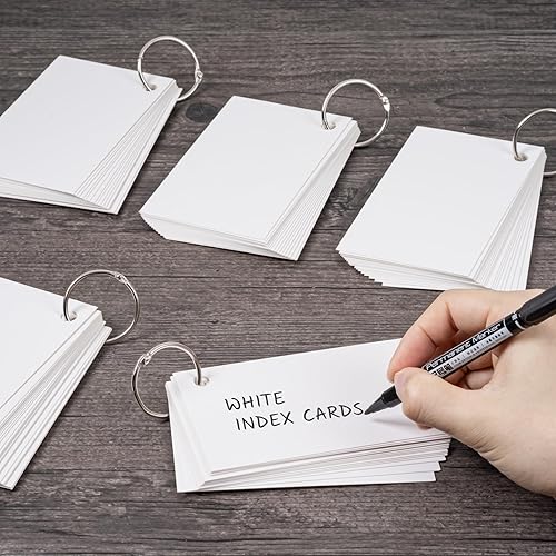 Miniatura 5 de Tarjetas de índice, 600 tarjetas flash perforadas de 3 x 5 pulgadas con 12 anillos organizadores, tarjetas blancas para estudiar, tarjetas de notas