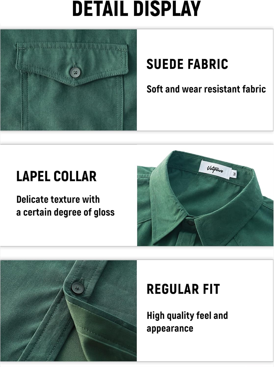 VATPAVE Mens Western Cowboy Shirts Button Up Shirts Long Sleeve Work Shirts for Men with Two Pockets - Image 4