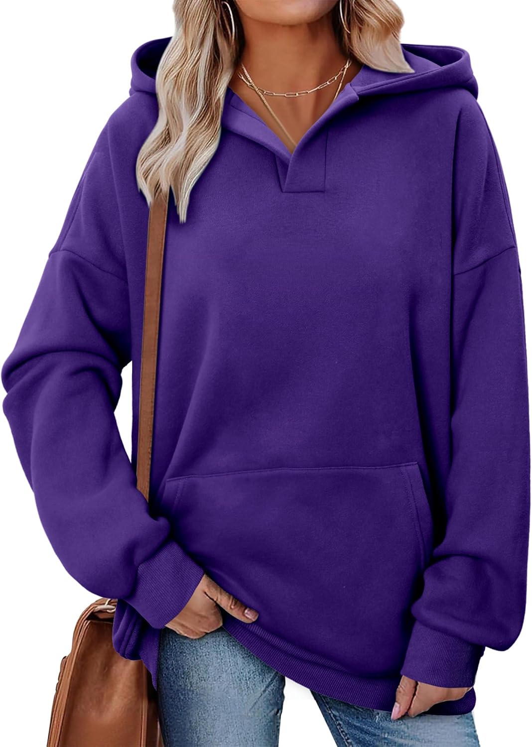onlypuff Women Essential Hoodies Pullover Sweatshirt Long Sleeve Kangaroo Pocket Fleece Basic Sweater - Image 2