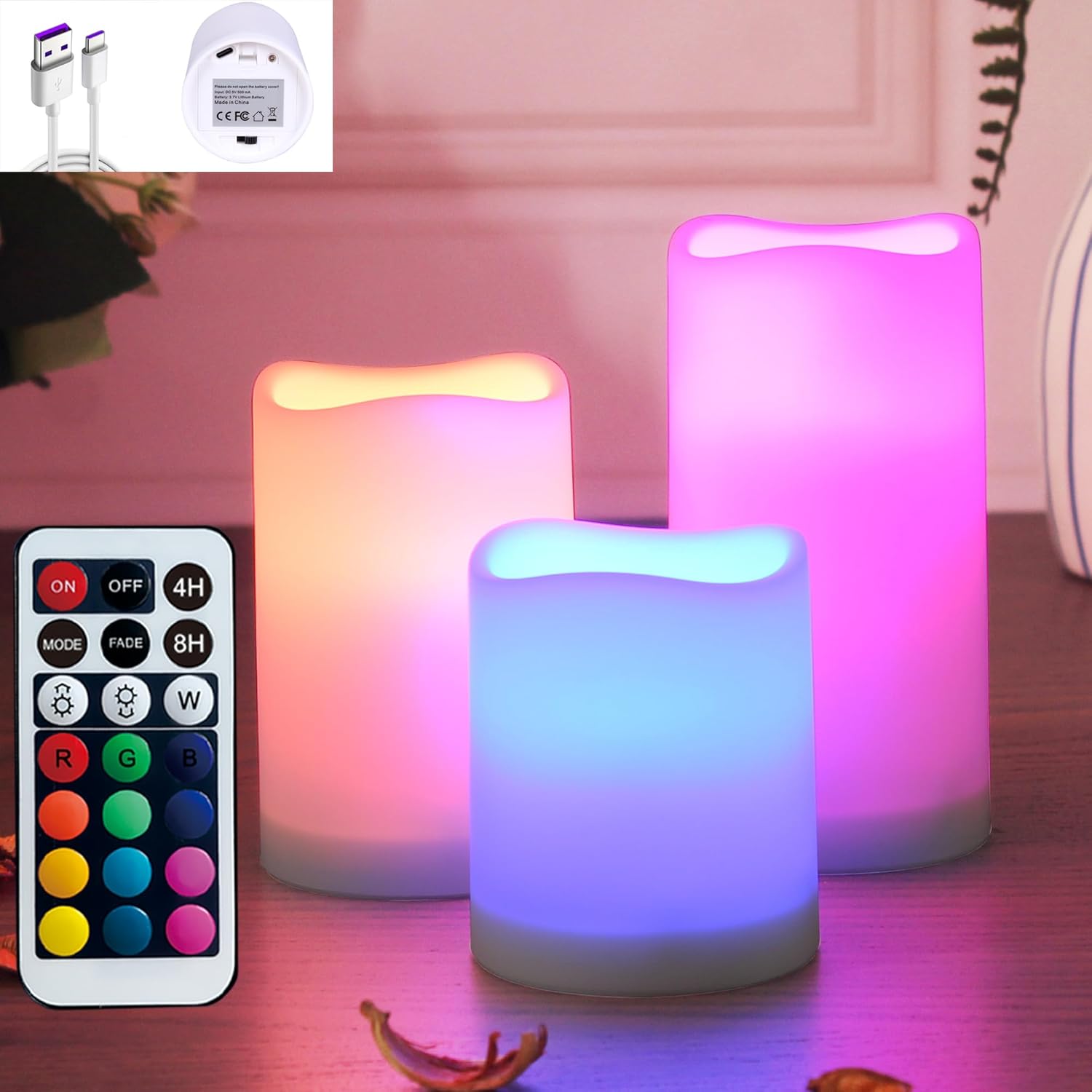 Remote Control Rechargeable Flameless LED Candle Light, Outdoor/Indoor Color Changing Plastic Candle, 3 Pack…