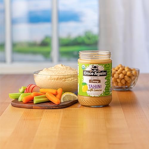 Miniatura 6 de Once Again Tahini de sésamo orgánico con limón, 16 onzas, sin sal, sin azúcar, orgánico USDA, sin gluten, vegano, kosher, sin maní, tarro de vidrio