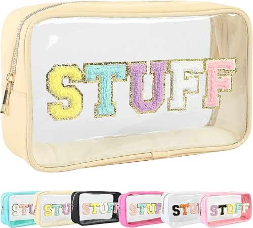 Bolsa de maquillaje de felpilla transparente para viajes, bolsa de cosméticos con letras con purpurina, bolsa de nailon impermeable con cremallera,