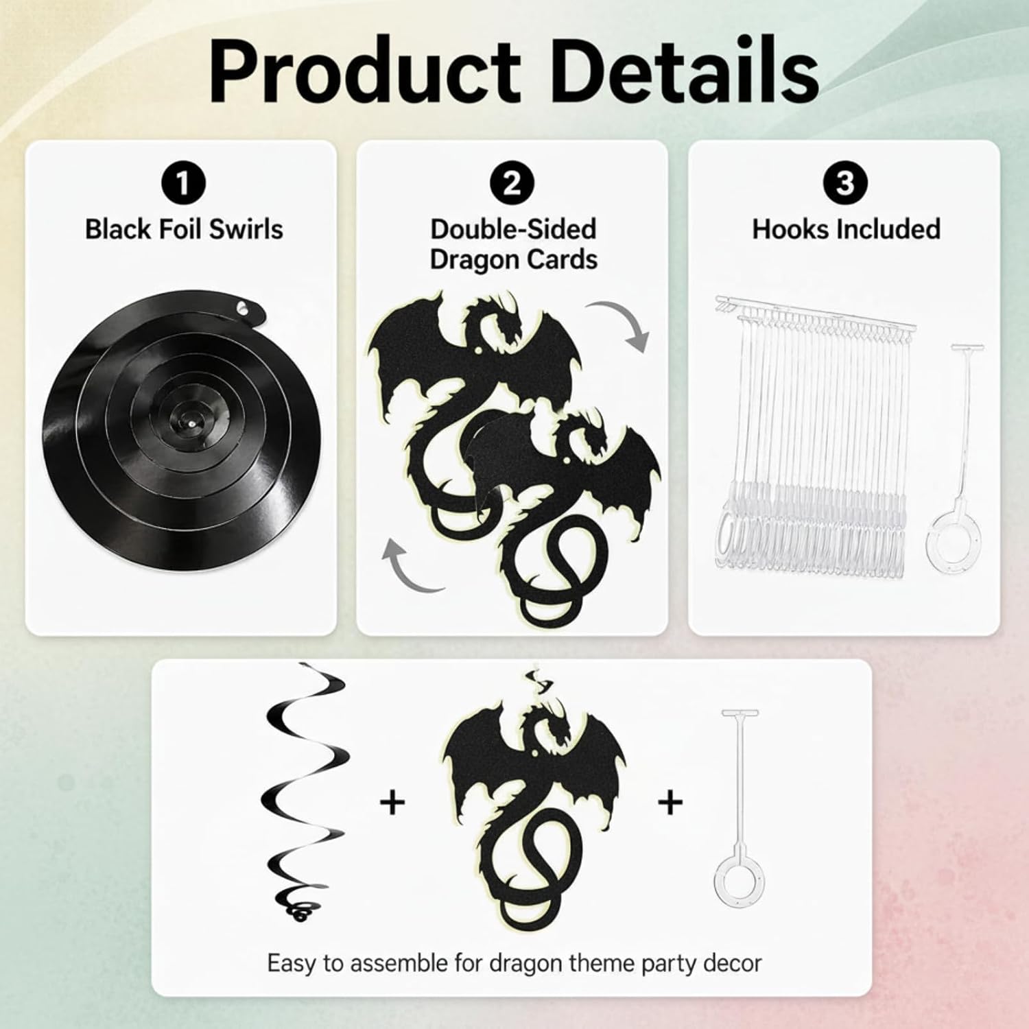 Sumind 30 Pcs Dragon Hanging Swirls Party Decorations, Black Dragon Ceiling Hanging Decor for Medieval Fantasy Themed Birthday Party Supplies, 10 Designs