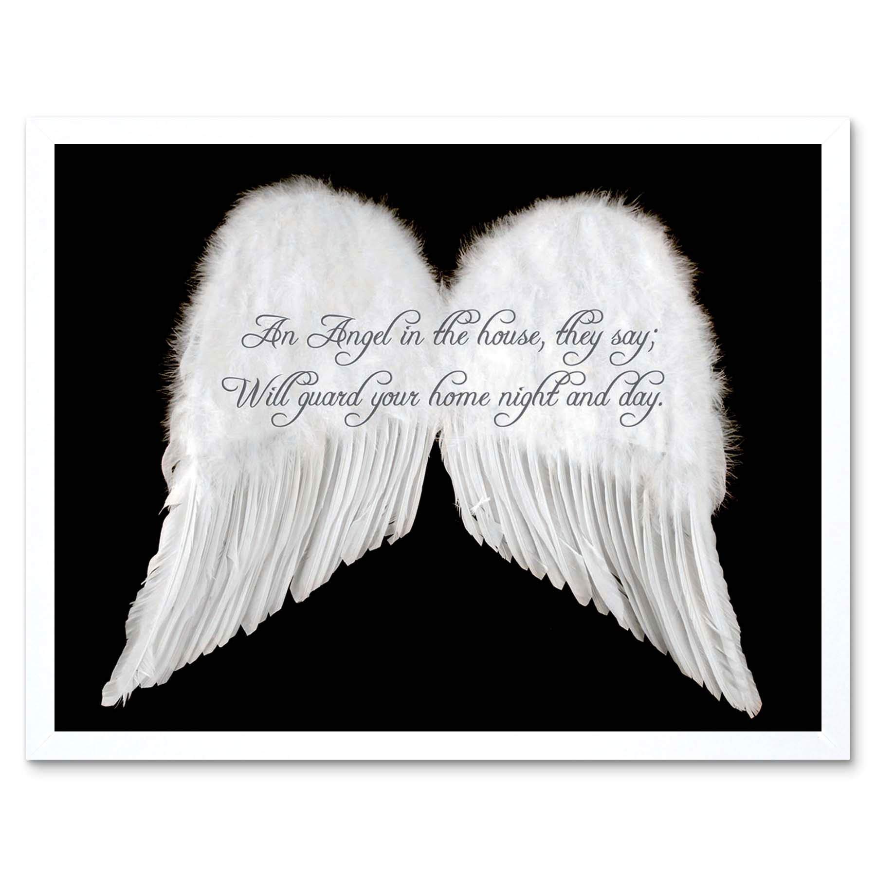 Wee Blue Coo An Angel The House Guard Home Wings Quote Motivation Typography Art Print Framed Poster Wall Decor 12X16 Inch