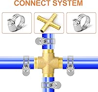 Vista 6 de GASHER 5 púas de manguera de latón de 1/2 pulgada, accesorio de manguera de 4 vías con 20 intersección de abrazadera