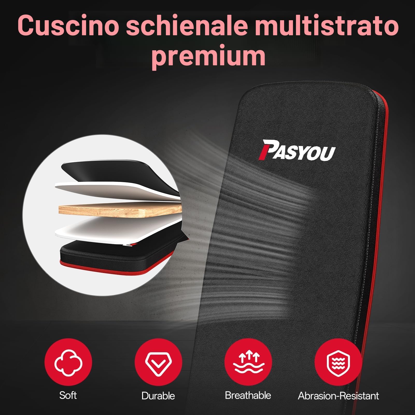 PASYOU Macchina Per l'Estensione Delle Gambe Con 6 Schienali Regolabili, Leg Press Per Palestra Domestica, Capienza Massima 100 KG, Panca Da Pesi Con Curl Gambe Per Esercizi Del Basso Corpo PM30