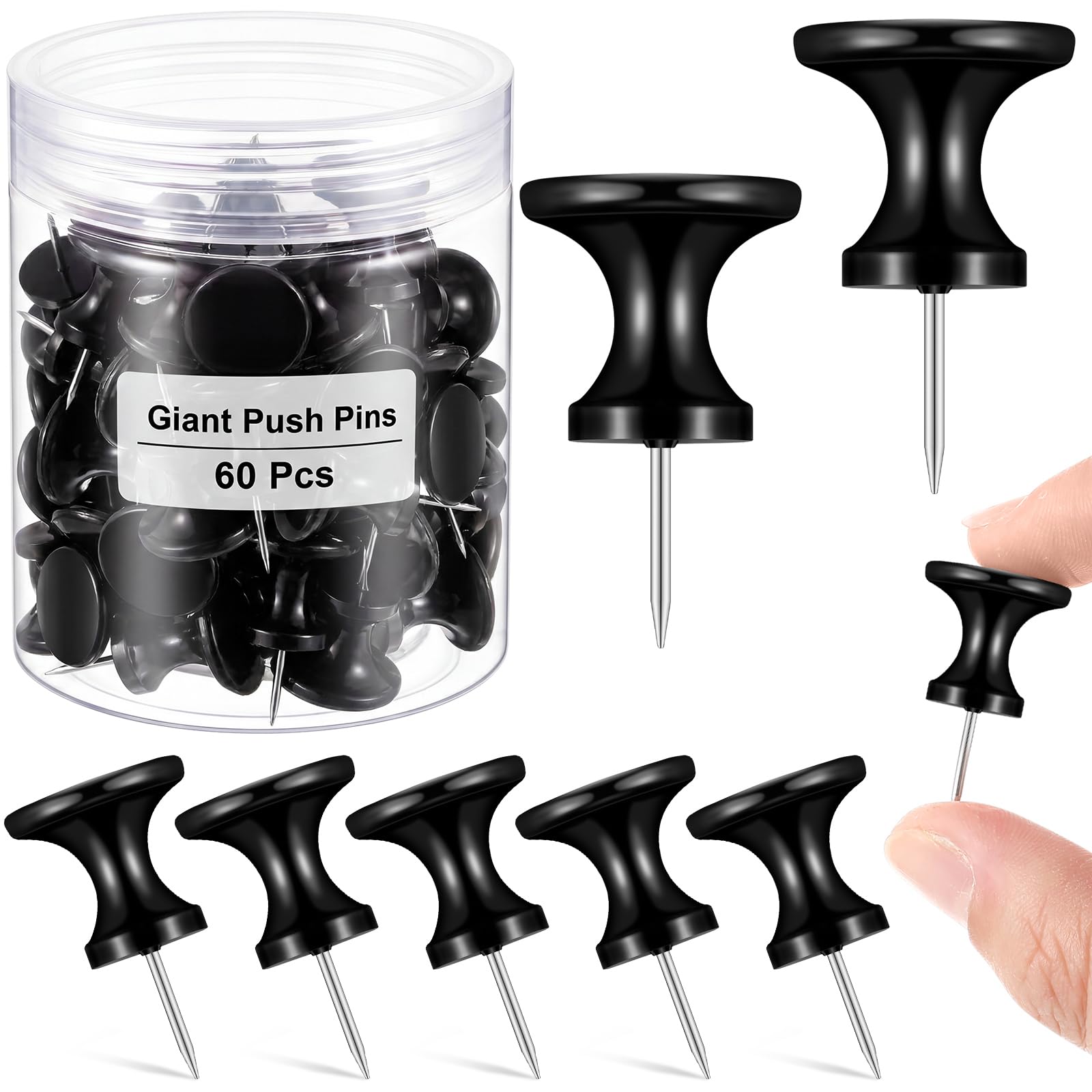 Outus Giant Push Pins 60 Pieces Black Plastic Heads Steel Points 1 Inch Long Office School โ image 1