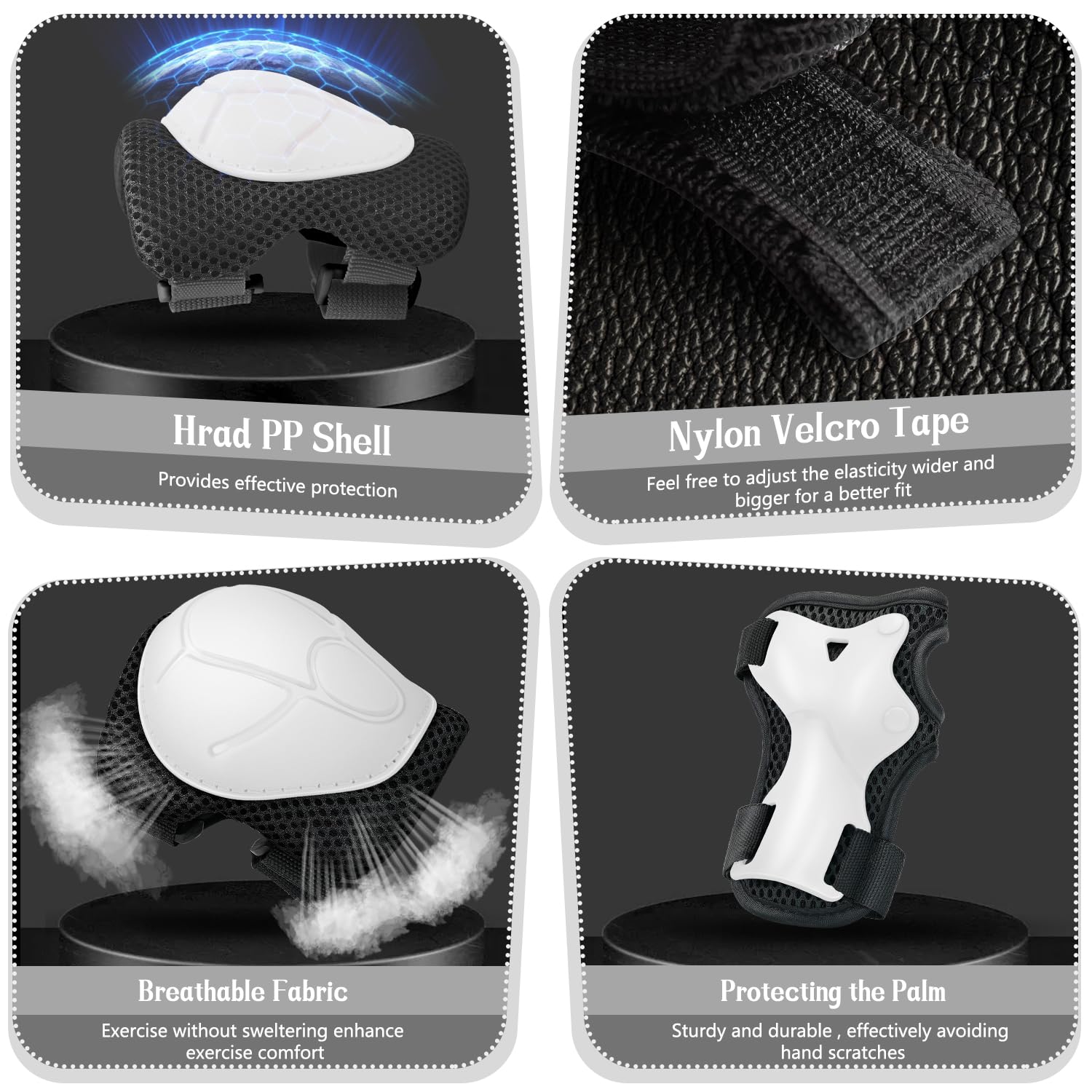 Kids Knee And Elbow Pads ,6pcs Wrist Guard Knee And Elbow Pads for Children Kids Sports Protective Gear Set including Mesh Bag for Skateboard Roller Skating - Image 4