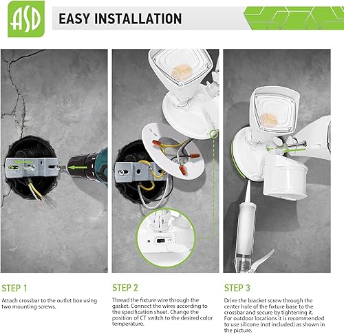 Miniatura 7 de ASD Luz LED de seguridad para exteriores de 25 W, 2500 lm, luz de inundación con sensor de movimiento, 3000 K4000 K5000 K, IP65 impermeable,
