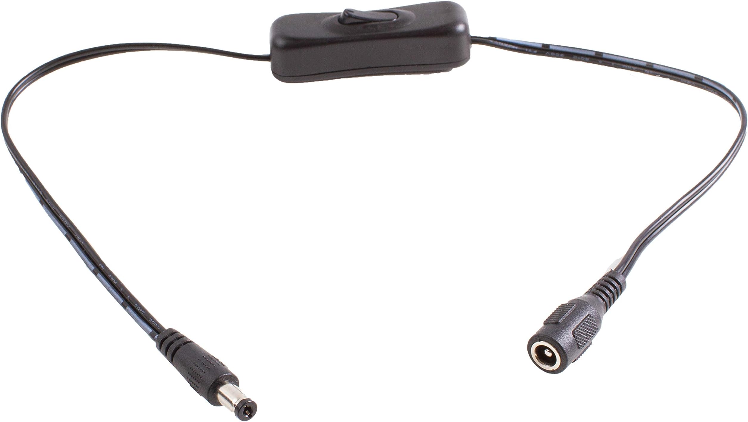 DC Plug Power Adapter Extension Cable 5.5MM X 2.1MM Plug, 16 AWG Heavy Duty Cable for 5v 12v 24v LED Strip Light, Home Security Camera Surveillance System (20" Inline on/Off Toggle Switch)