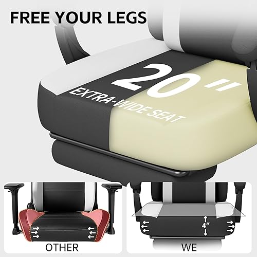 Miniatura 6 de HapGIFT - Sillas para videojuegos, silla de computadora con reposapiés y soporte lumbar de masaje, silla giratoria ergonómica, sillas reclinables