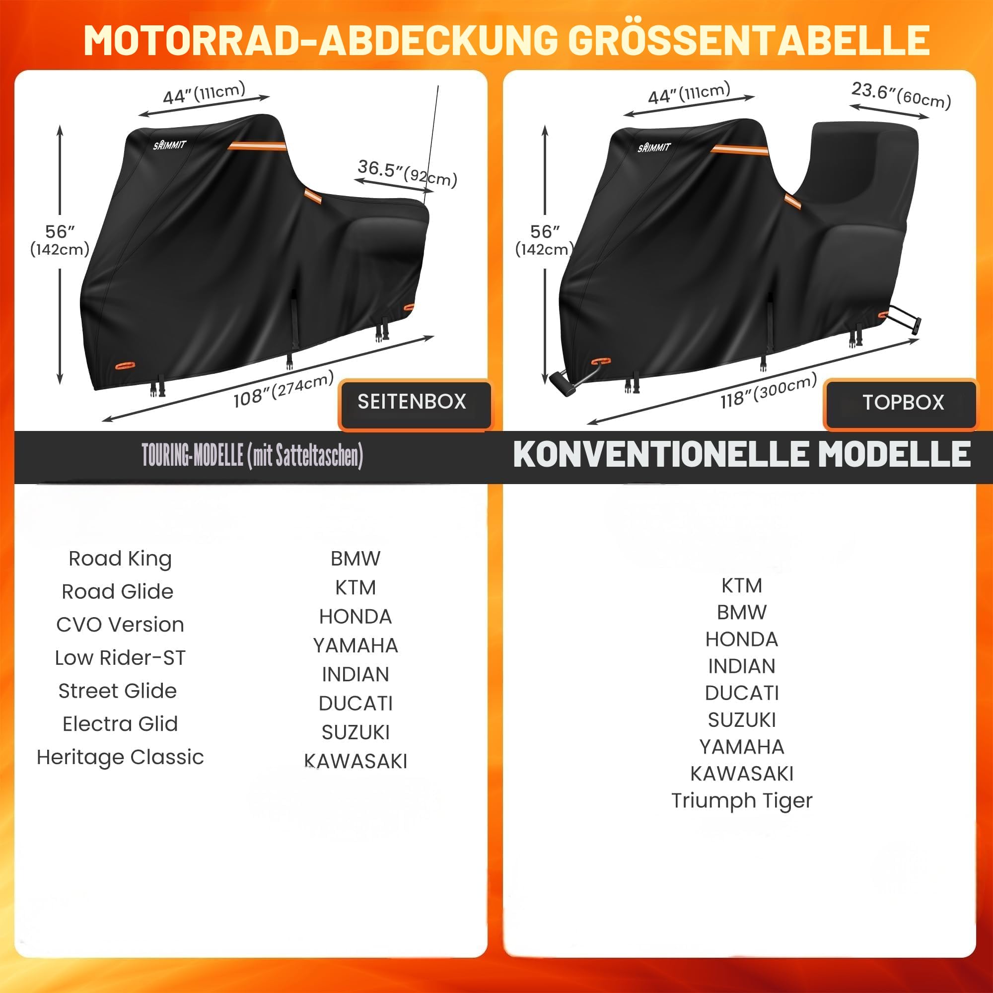 Motorrad Plane Abdeckung Wasserdicht, 420D Motorrad Abdeckplane Winterfest für Touring Modelle, Outdoor UV, Regen und Staub Schutz Deluxe Edition (Side Box 274x111x142CM Schwarz)