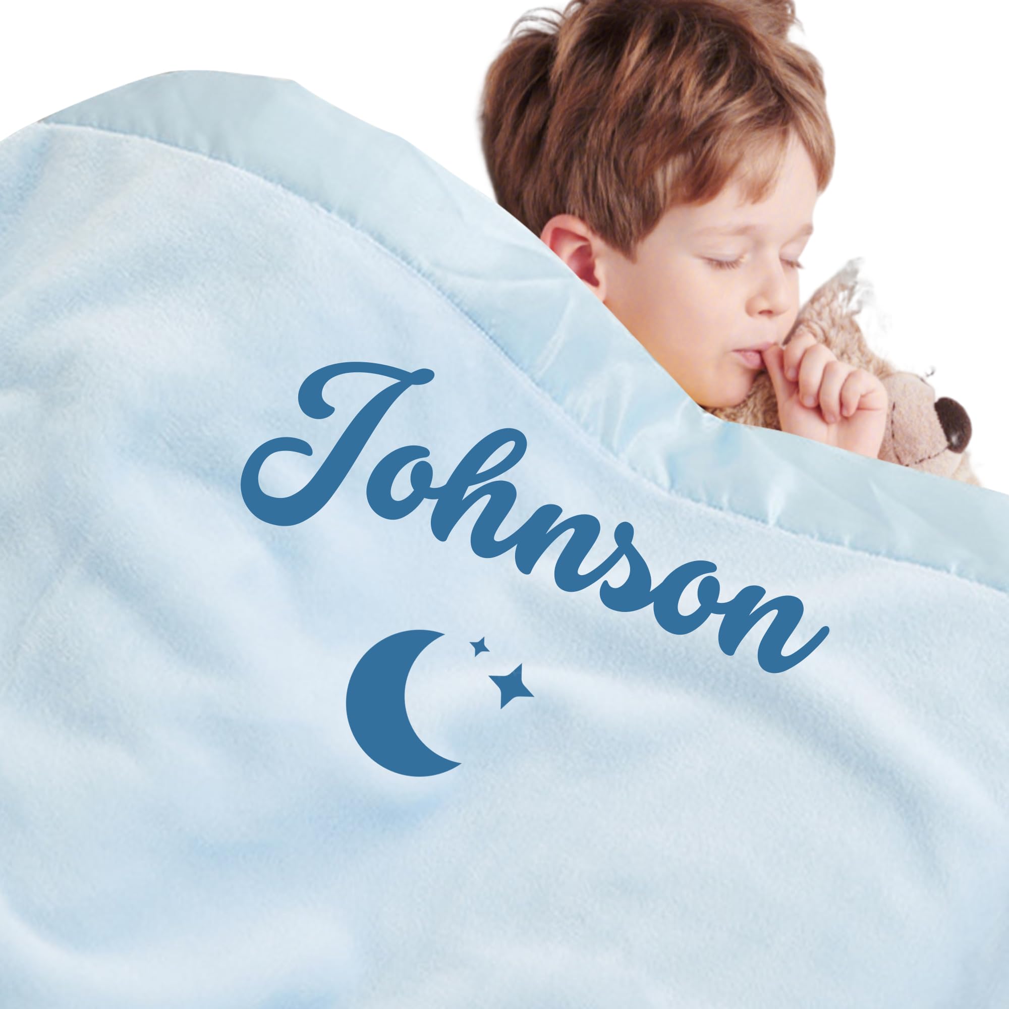 Toyofmine Men's Blue Personalised Baby Blanket With Name, Custom Soft Flannel Baby Blanket