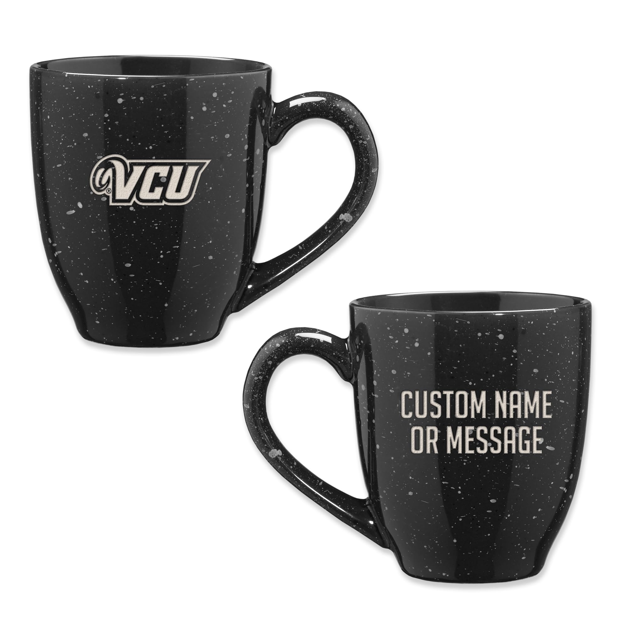 Rico Industries NCAA Virginia Commonwealth Rams Black Personalized 16 oz Team Color Laser Engraved Speckled Ceramic Coffee Mug