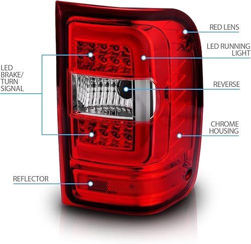 Miniatura 21 de AmeriLite for 2001-2011 Ford Ranger C-Type LED Tube Crystal Chrome Replacement Brake Tail Lights - Passenger and Driver Side