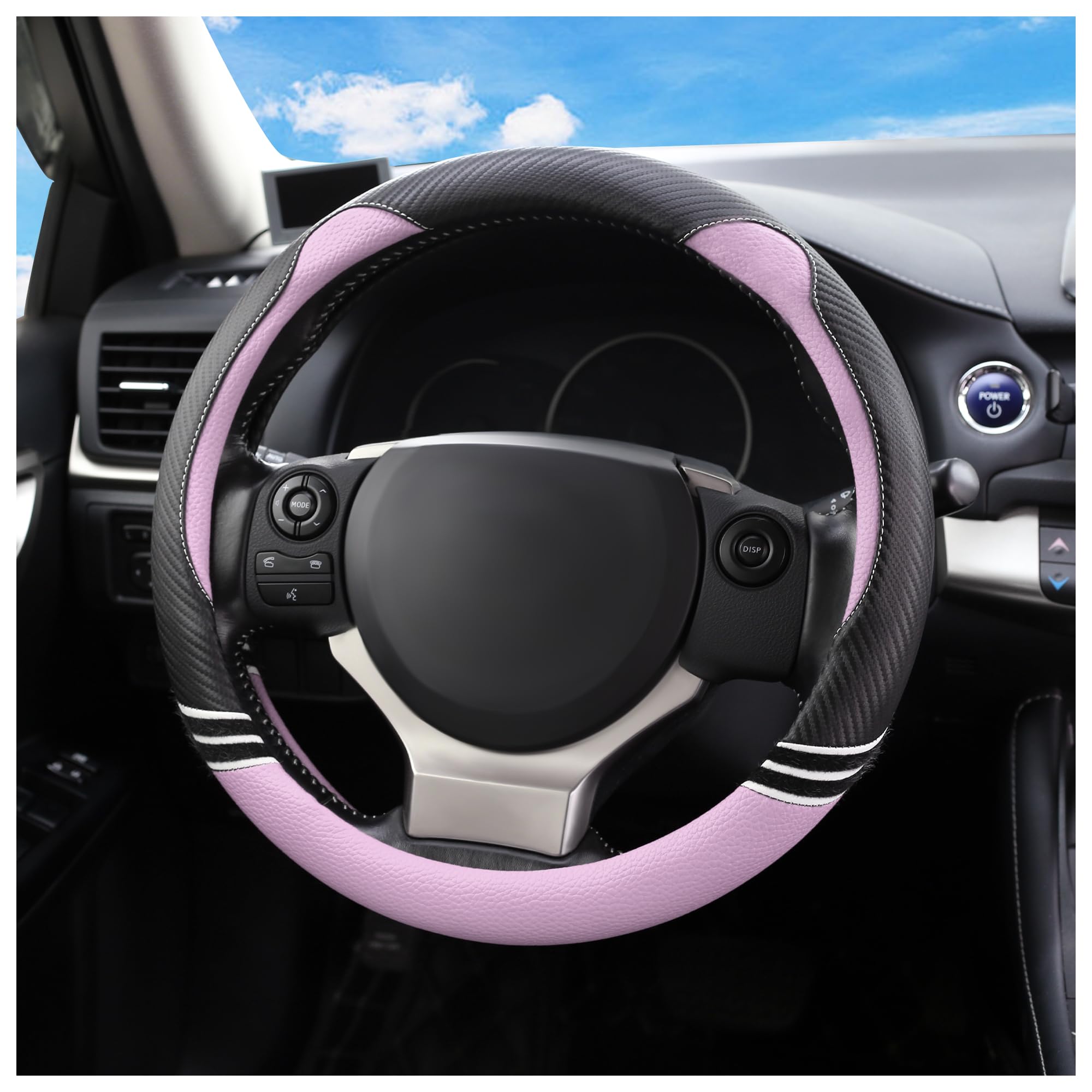 15 Inch Car Steering Wheel Cover with Anti-Slip Lining,Cute & Stylish Car Wheel Cover for All Seasons,PVC Leather Steering Wheel Cover Accessories Interior (Purple)