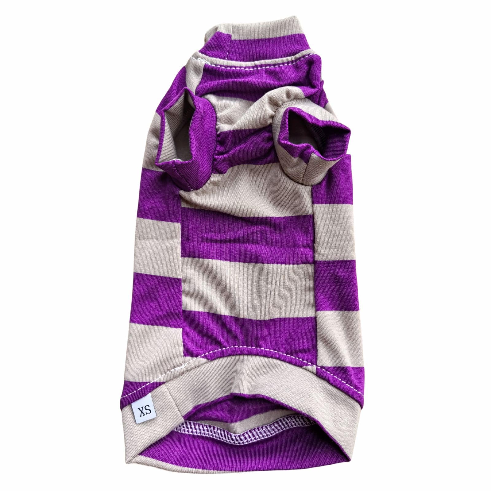 Vintage Stripes Sphynx Hairless Cats Shirt Cotton Cat Turtleneck Pet Clothes Kitten T-Shirts with Sleeves for Sphynx Cats (Wide Purple Grey Stripe,