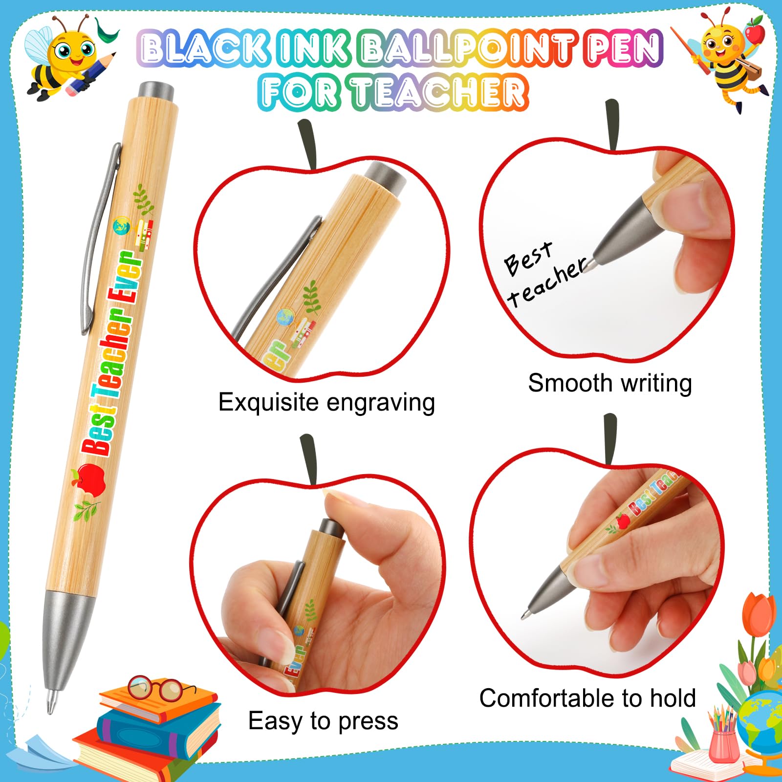 HOWAF Thank You Teacher Gifts for Women Men 6 Teacher Cards with Envelopes Stickers & 8 Pens Ballpoint Pens - Image 4
