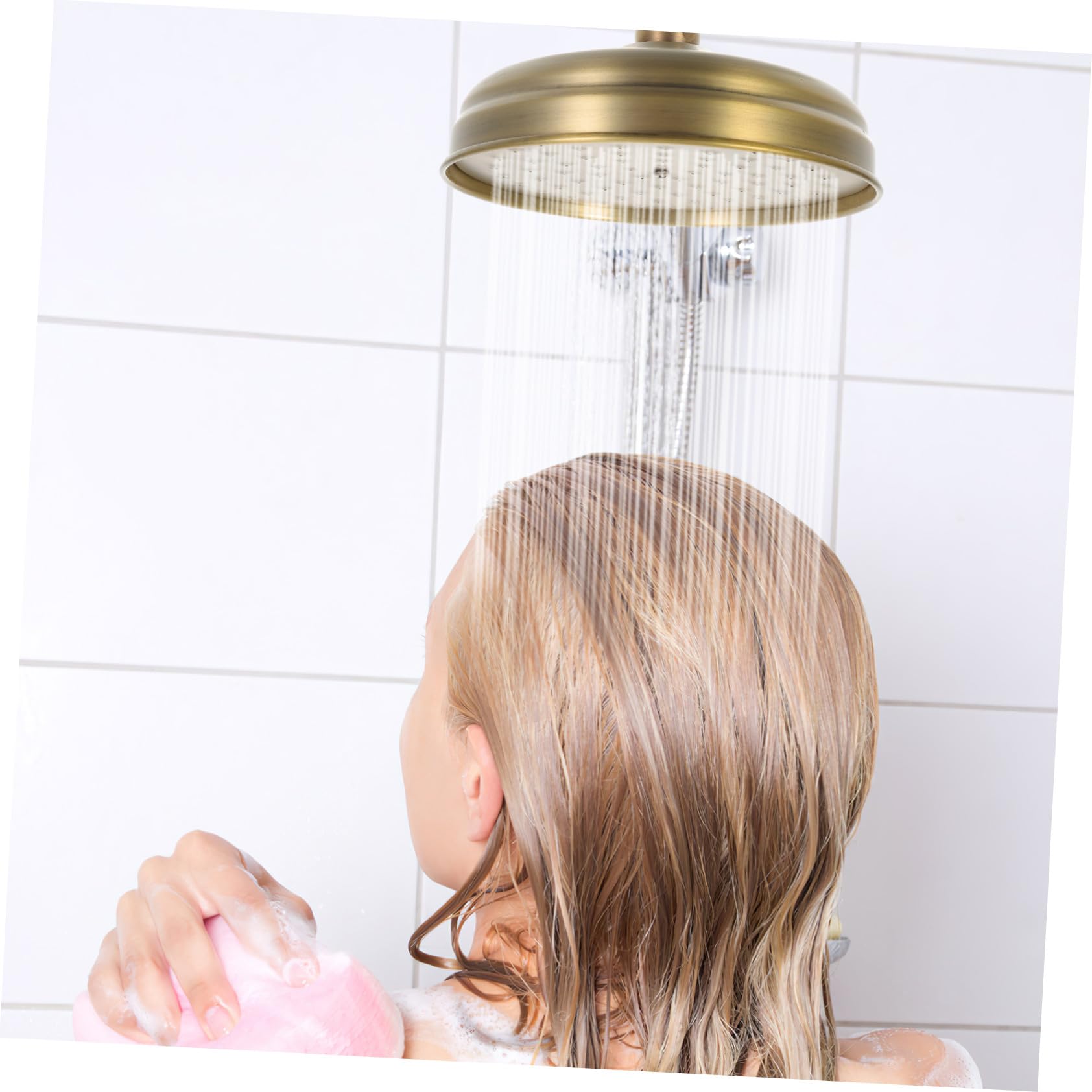 PartyKindom Cabezal de Ducha Retro de Cobre Dorado Rociador Tipo Lluvia, Fácil Instalación y Diseño Delicado para Baño Moderno