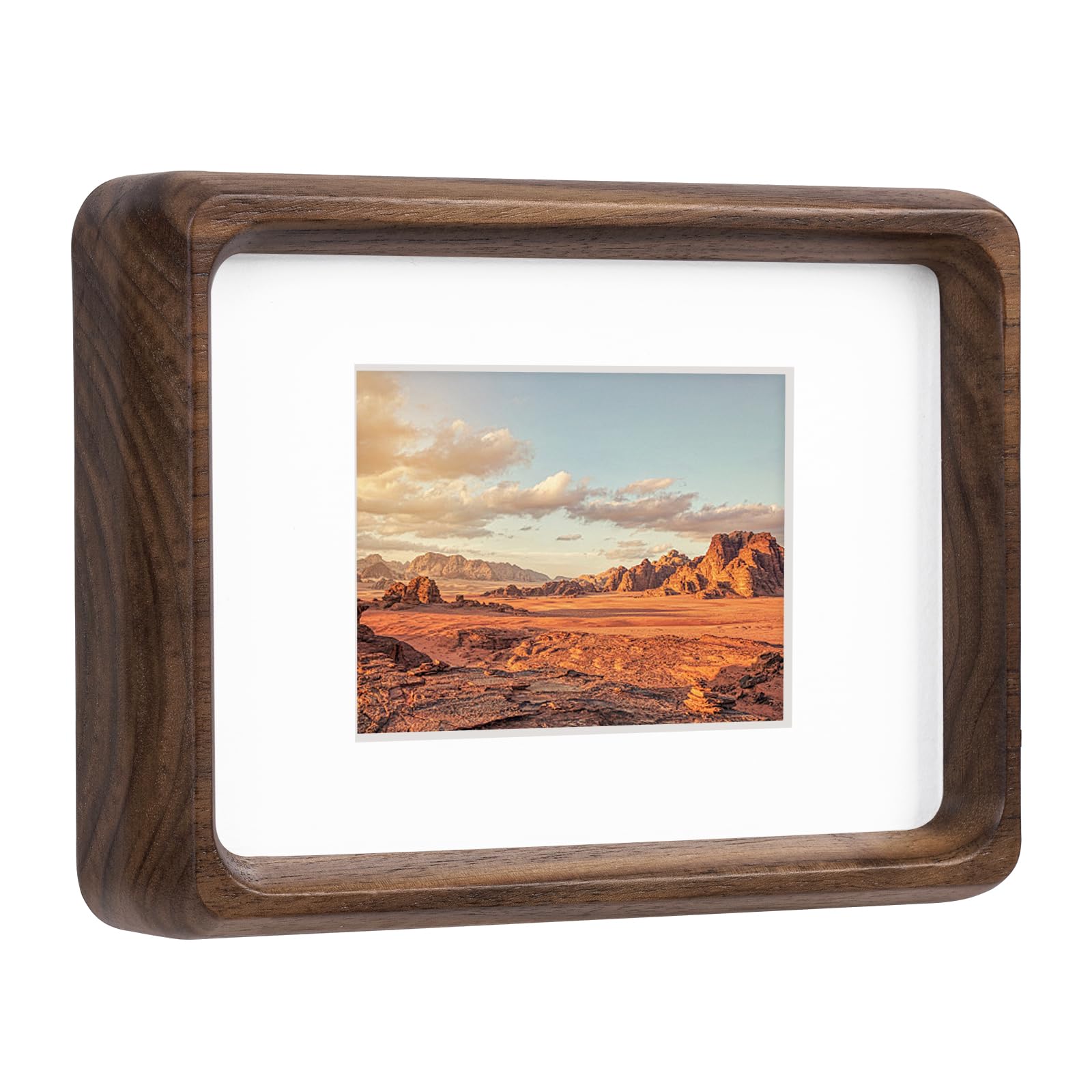 Kattepote Small Picture Frame 6x4 inch (10x15cm), with Mat to fit Photo 3x5 inch (7x10cm), Wooden Photo Frame 4x6 inch for Landscape or Portrait Orientation, Wall-Mount & Tabletop (Walnut)