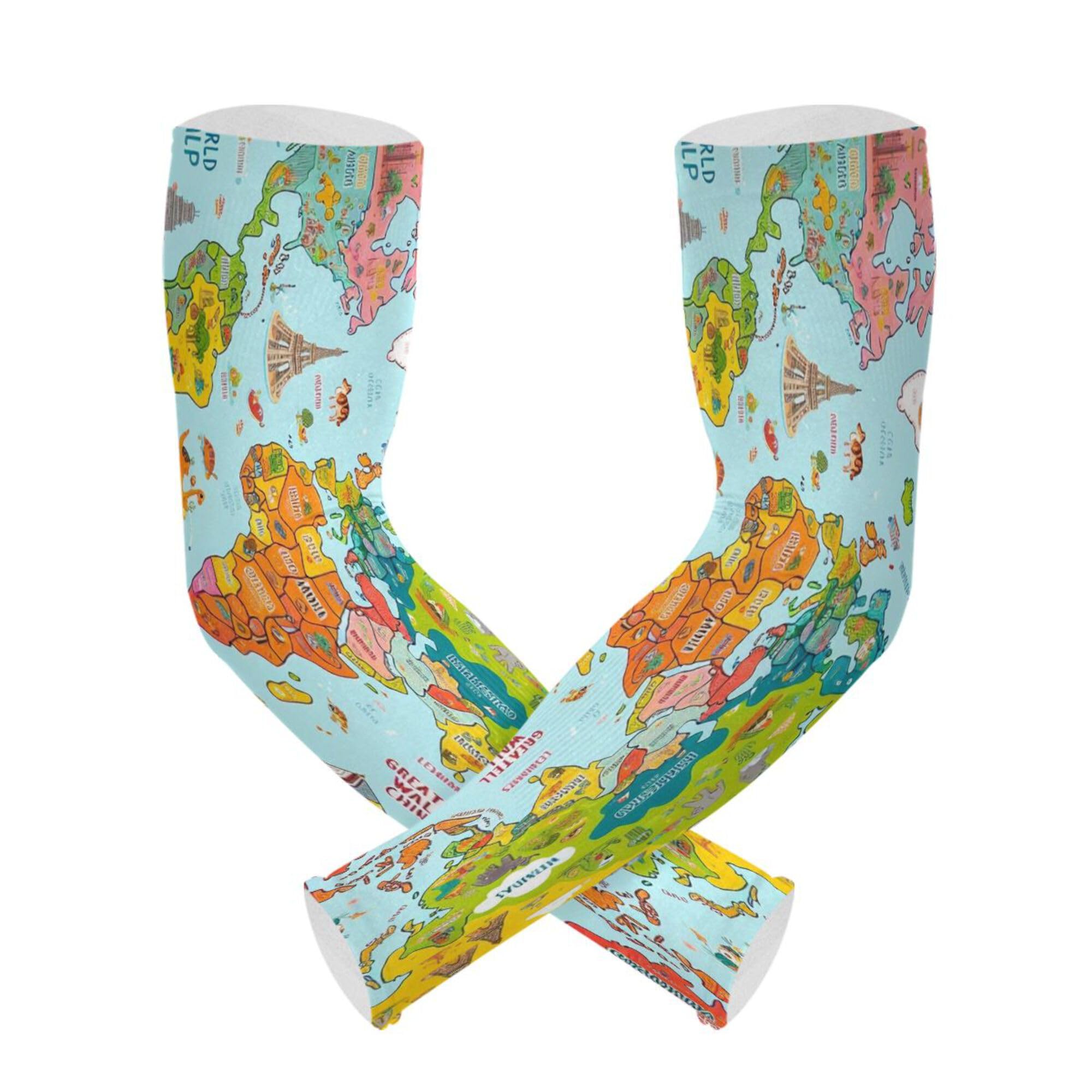 PYBUG World Map Cooling Arm Sleeves Men Women Breathable with Thumb Hole Sun Protection for Gardens,Gardening,Farms,Driving,Cycling