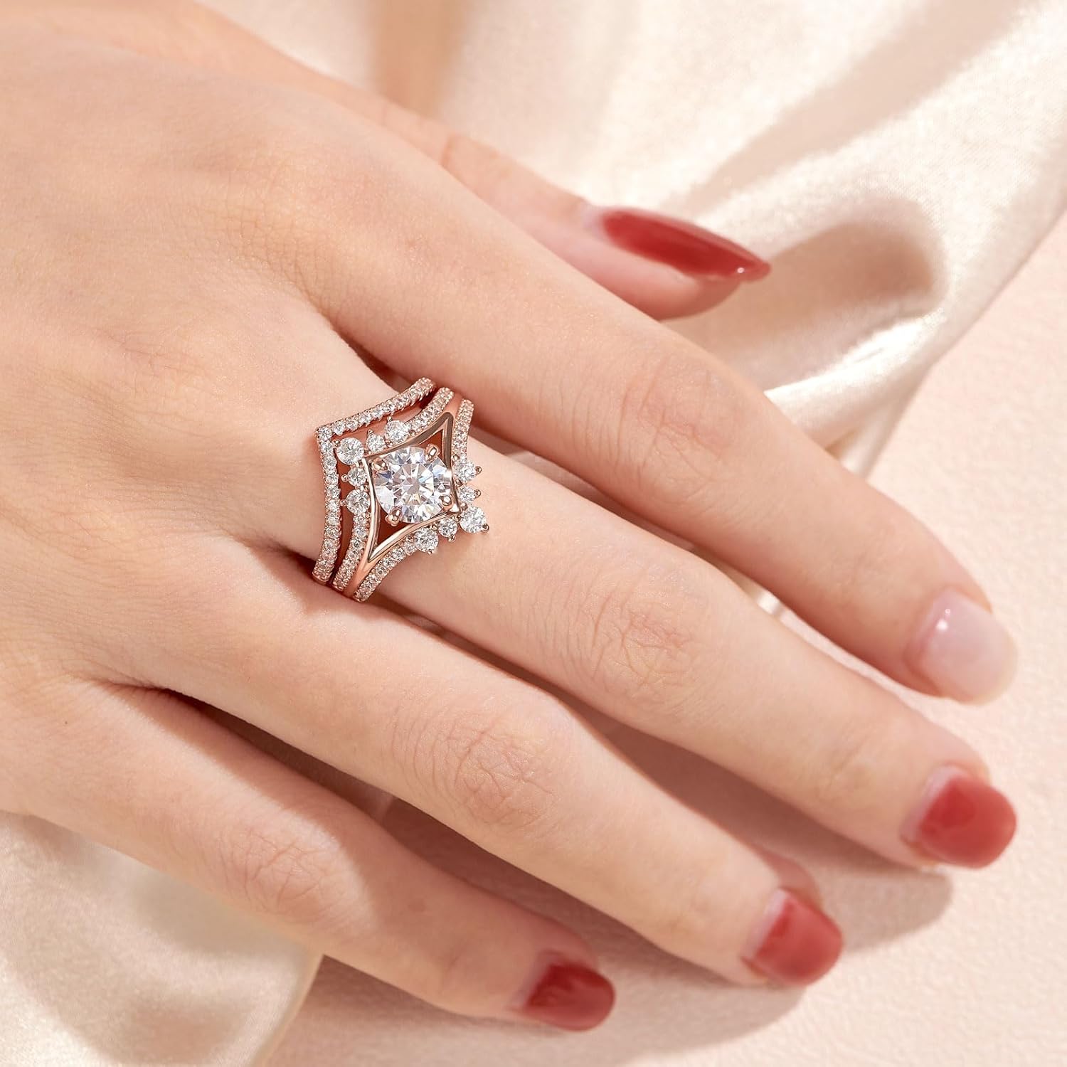 SHELOVES Crown Wedding Engagement Ring Sets for Women with Chevron Stacking Band 925 Sterling Silver Sz 5-10