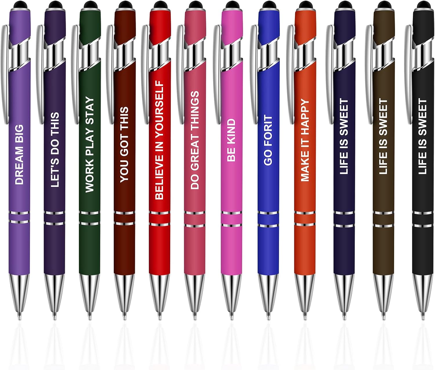 12 Pcs Inspirational Ballpoint Pens Motivational Ballpoint Pen with Stylus Tip Motivational Black Ink Retractable Quotes Pen for Teachers Office School Meetings Team Events