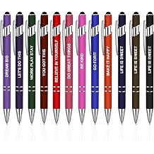 12 Pcs Inspirational Ballpoint Pens Motivational Ballpoint Pen with Stylus Tip Motivational Black Ink Retractable Quotes Pen for Teachers Office School Meetings Team Events