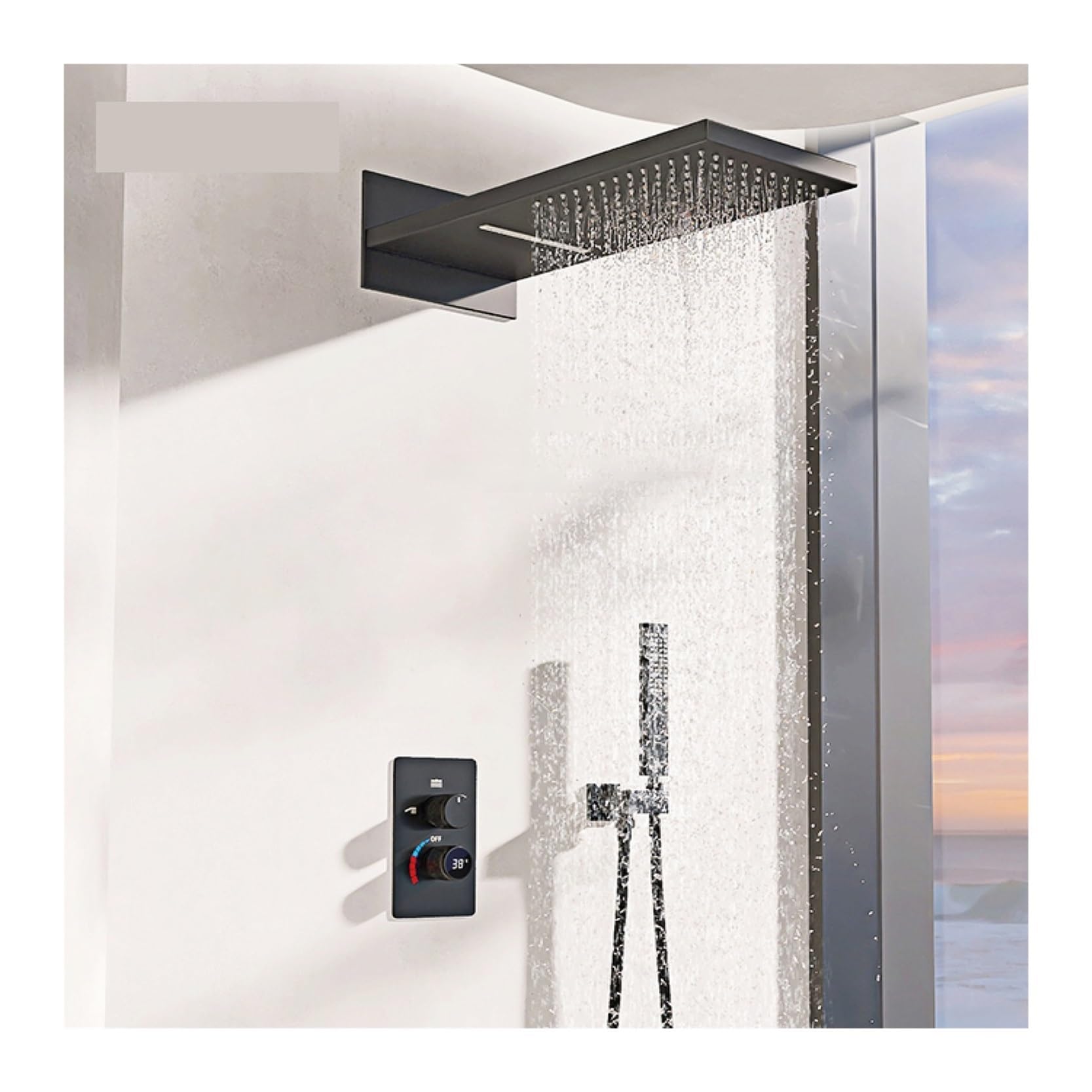 Ducha Digital, de ducha baño latón negro, grifo control dual con pantalla digital inteligente diseño montado en la pared(Brushed Grey)