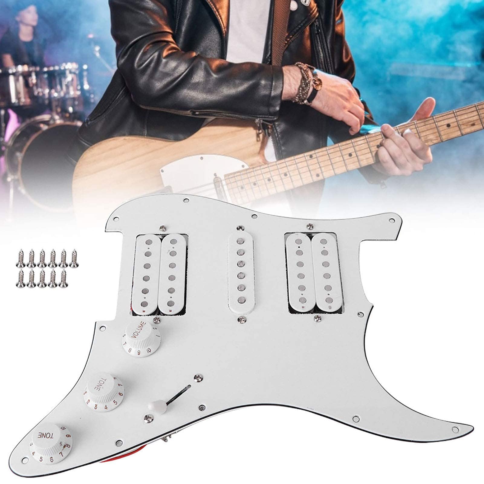 Naładowana maskownica do gitary elektrycznej Okablowana maskownica z przystawką HSH do gitar elektrycznych ST/SQ (biała)