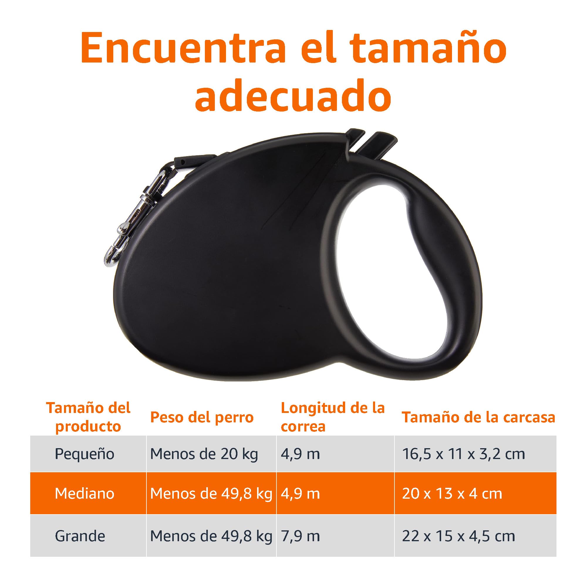 Amazon Basics Correa retráctil para perro, longitud extensible de 5 m, mediana (para perros de hasta 50 kg, color negro)