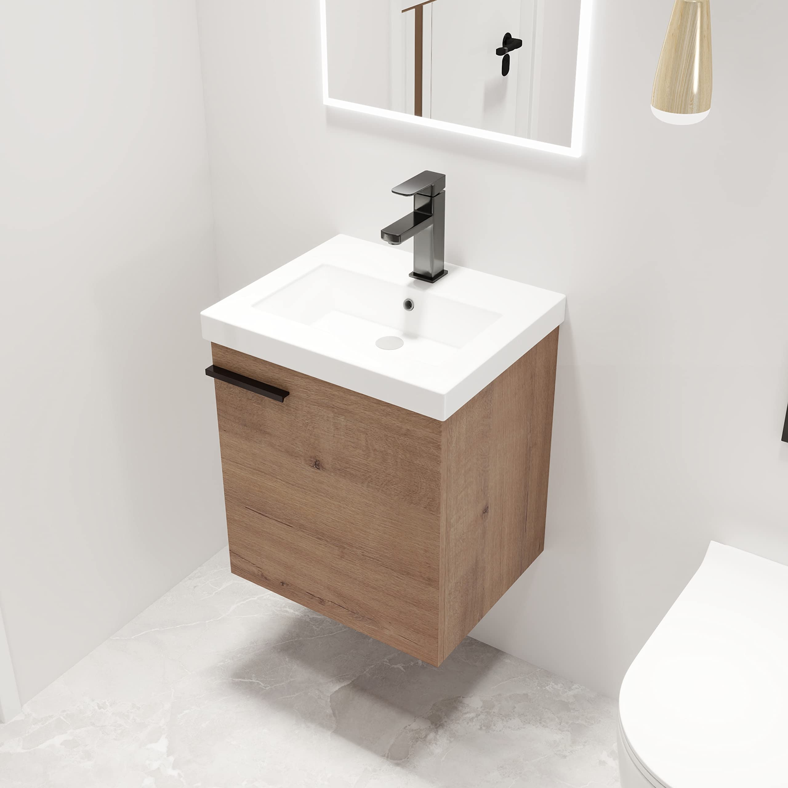 Malwee 18" Floating Bathroom Vanity with Sink, 18 Inch Single Sink Wall Mounted Bathroom Vanity, with 1 Door and White Ceramic Basin top, Modern Bath