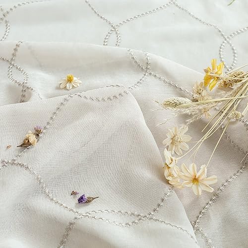 Miniatura 3 de Cortinas traslúcidas bordadas de 45 pulgadas para cocina, semitransparentes, patrón de enrejado marroquí, cortinas blancas para baño, cortinas