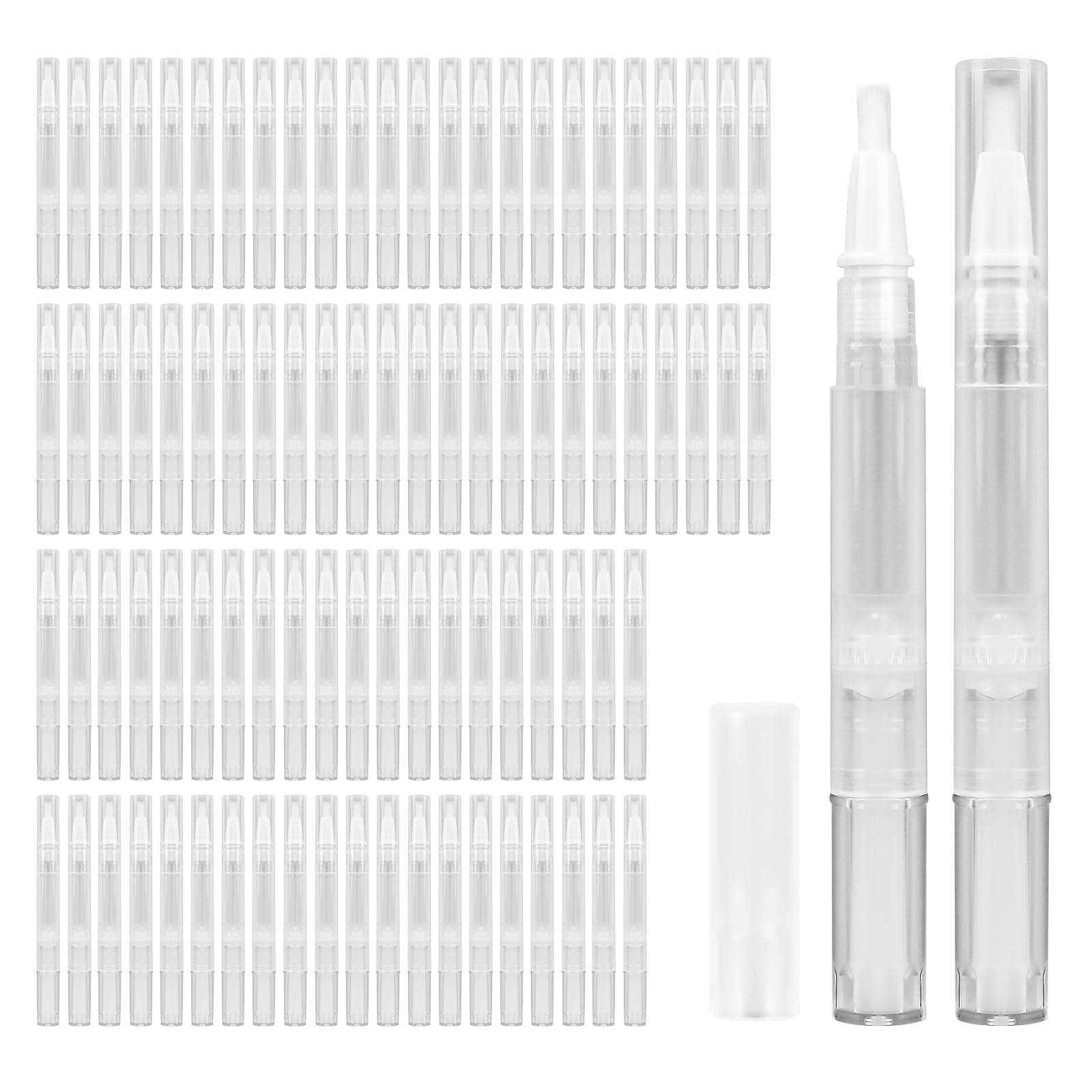 100 PCS Empty Cuticle Oil Pen Apply Transparent Twist Pens 3ml, Empty Nail Oil Pen with Calligraphy Tip Brush for Precise Application, Lip Gloss