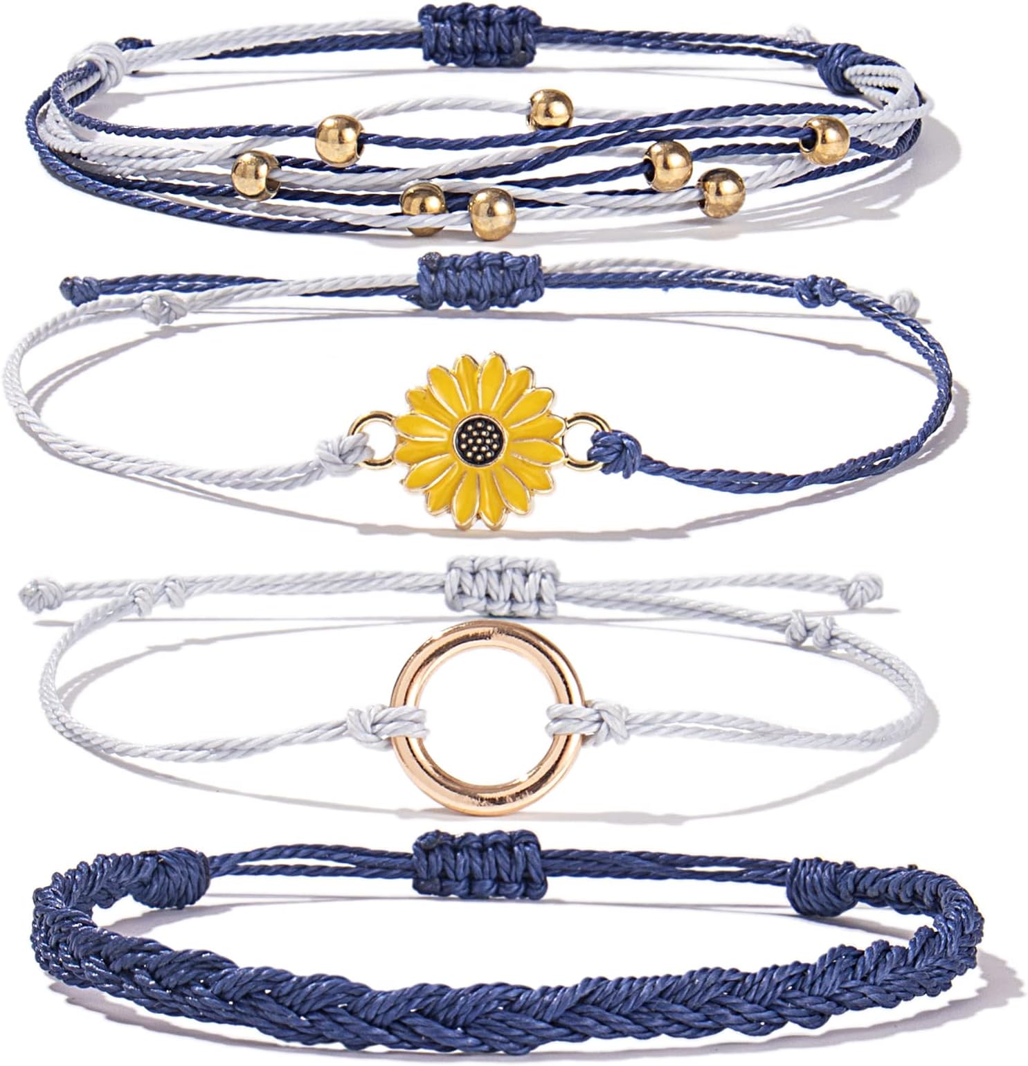 Easter Gifts Basket Stuffers Sunflower String Bracelet Boho Braided Rope Wrap Bracelets Cute Summer Beach Surfer Jewelry for Women