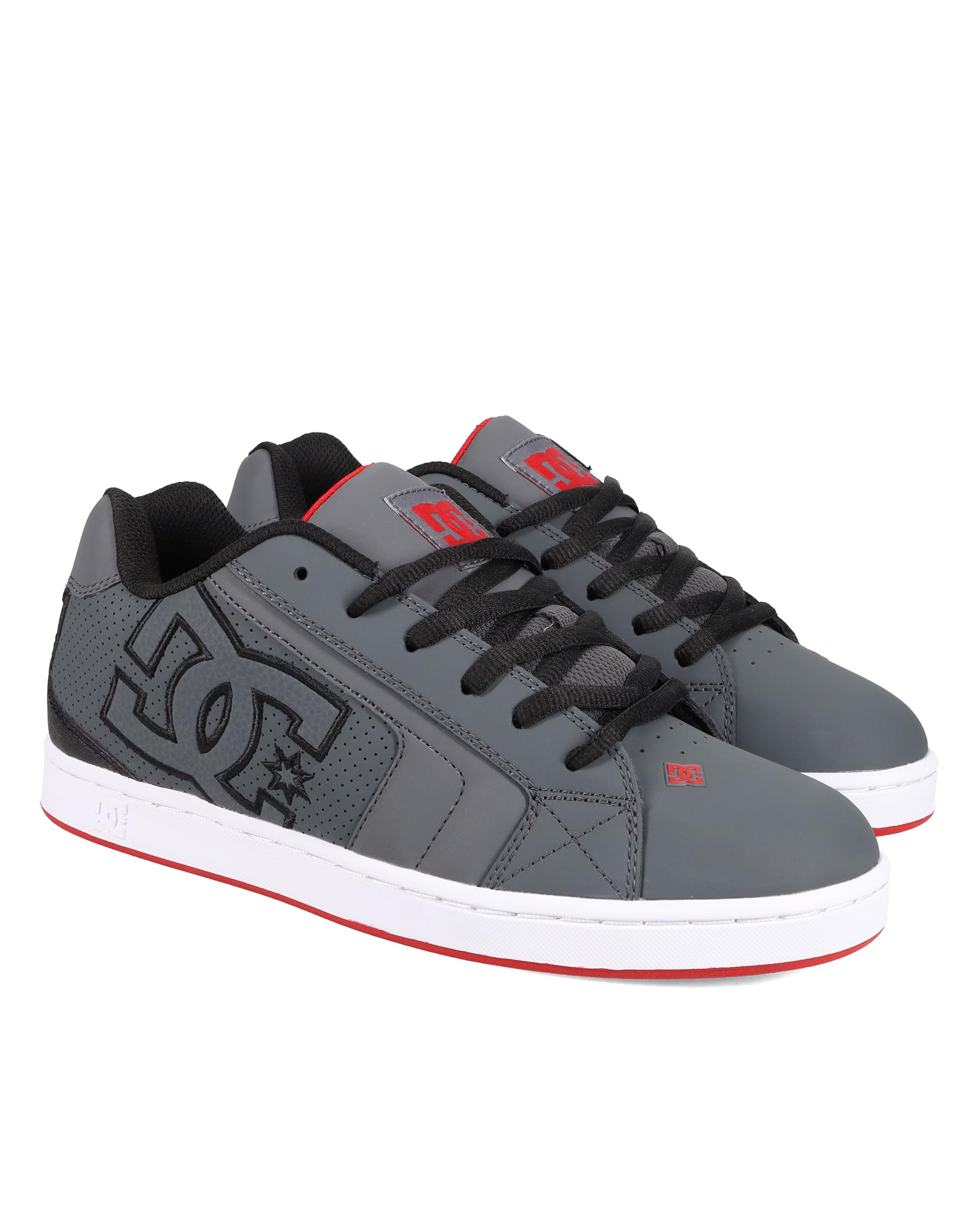 DC Men's Net Skate Shoe, Grey/Black/RED, 9