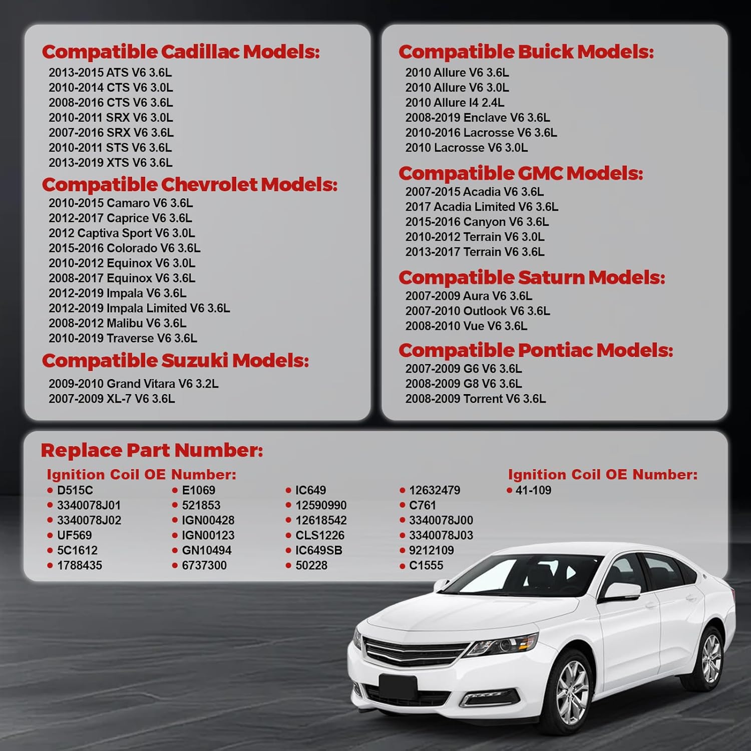 UF569 Ignition Coil Pack Compatible with Allure ATS CTS XTS Impala Acadia G6 Outlook Replace C1555 5C1612